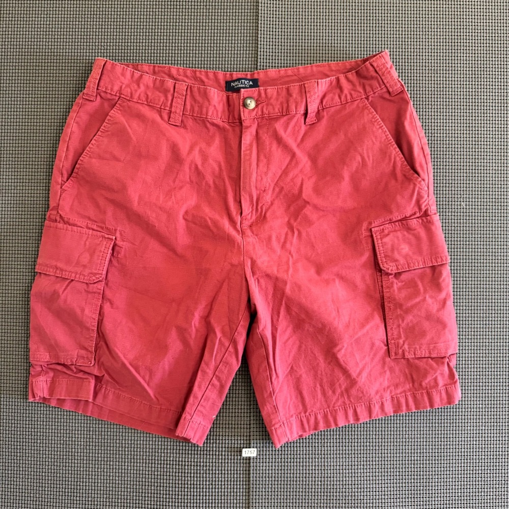 Nautica Classic Fit Cargo Shorts Mens 36 Red NauticaFlex Stretch Ripstop Cotton